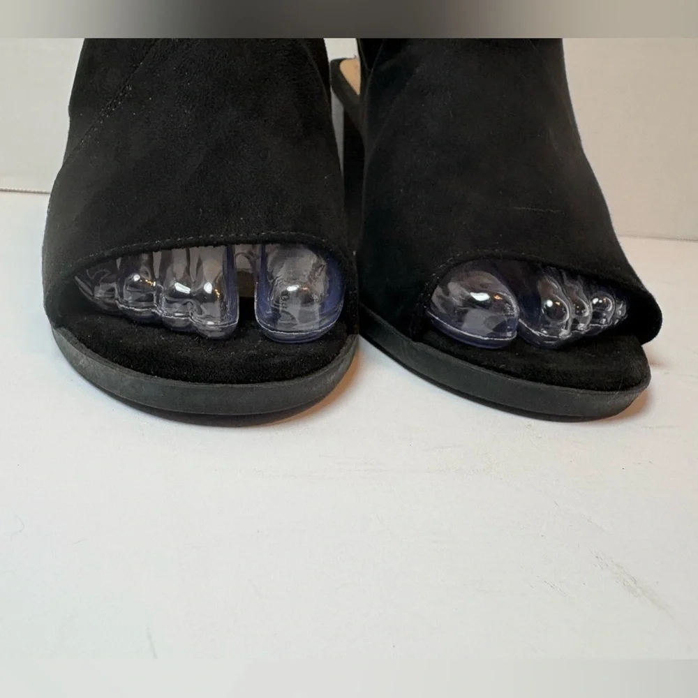 DexFlex Comfort black faux suede open toe slingback wedge heel sandals size 7